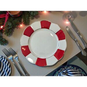 New Grace Teaware Red White Gold Scalloped Edge Christmas Holiday Salad Plate
